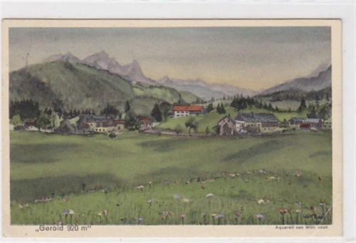 Künstlerkarte Gerold. Totalansicht nach einem Aquarell von Willi Koch. Gelaufen Eckbug unten rechts sonst gut erhalten