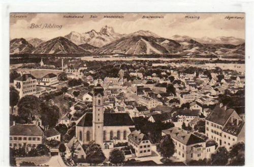 Bad Aibling mit Gesamtansicht aus der Vogelschau gelaufen von 1924. Gute Erhaltung.