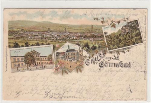 Göttingen Göttingen, Lithographie. Aula Rathaus Rohns Totale gelaufen, 1898. Leicht fleckig, sonst gut erhalten