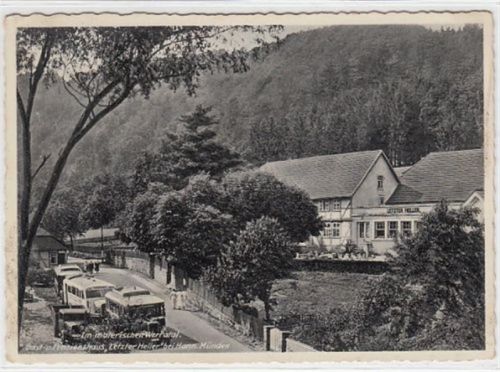 Gast- und Pensionshaus " Letzter Heller " bei Hann. Münden gelaufen, 1936. Leichter Stempeldurchdruck, kleiner Knick unten links, sonst gut erhalten