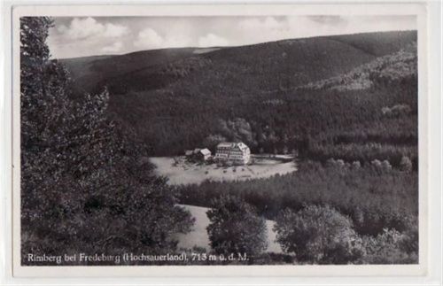 Schmallenberg Rimberg bei Fredeburg mit Blick auf Hotel Knoche gelaufen von ca. 1940. Gute Erhaltung.