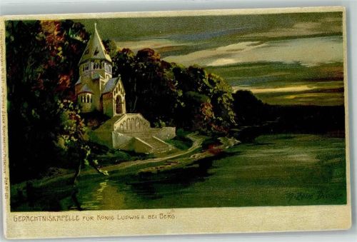 W8130 Starnberg Kapelle für König Ludwig II - Zieher, Ottmar Künstlerkarte Nr. 1671 AK Diemer, Z. 1899 Lithographie / Mondschein