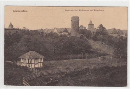 Grebenstein. Partie an der Stadtmauer mit Eulenburg. Karte beschrieben kleiner Knick oben rechts, sonst gut erhalten