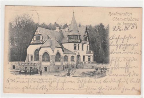 Darmstadt Restaurant Oberwaldhaus bei Darmstadt gelaufen, 1901. Leichter Stempeldurchdruck, sonst gut erhalten