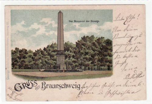 Braunschweig Braunschweig, Lithographie. Monument der Herzöge gelaufen, 1900. Leicht stockfleckig, kleiner Knick unten rechts, sonst gut erhalten