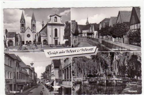 Werl, 4 Abbildungen mit Basilika und Steinerstraße gelaufen, mit Marke und Stempel von 1967. Gute Erhaltung.