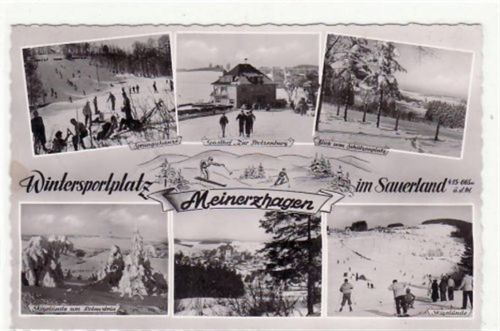 Meinerzhagen mit 6 Abbildungen im Winter gelaufen von 1964. Leichter Stempeldurchdruck, leicht fleckig, sonst gut erhalten