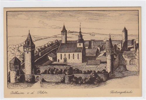 Federzeichnung Ostheim v. d. Rhön. Festungskirche. Ungelaufen. Sehr gute Erhaltung.