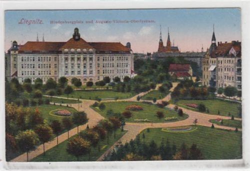 Liegnitz Liegnitz / Legnica. Hindenburgplatz Auguste-Victoria-Oberlyzeum gelaufen 1925 kleiner Knick an der rechten oberen Ecke , sonst gut erhalten