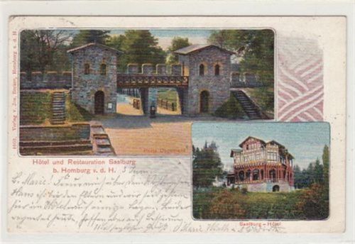 Saalburg bei Homburg. Hotel Restauration gelaufen, 1906 kleiner Knick oben links, leichte Stempelspuren, sonst gut erhalten