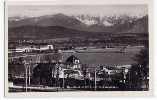 Klagenfurt mit Wörthersee Strandbad gelaufen von 1932. Gute Erhaltung.