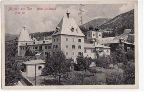 Millstatt mit Hotel Lindenhof gelaufen von 1912 kleiner Knick oben rechts, leicht fleckig, sonst gut erhalten