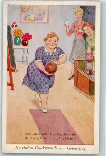 1959 Frauenkegeln Geburtstag AK