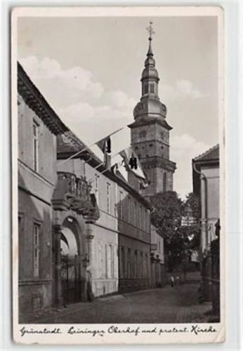 Grünstadt Grünstadt. Leininger Oberhof protestanten Kirche mit zensierten Hakenkreuzen. Nachkriegskarte ungelaufen kleiner Knick unten rechts, leichte Abschürfungen, leicht fleckig, sonst gut erhalten WK II