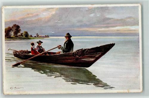 1911 Ruderboot Künstlerkarte AK