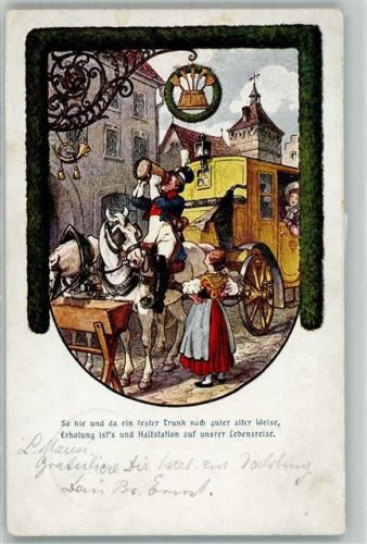 1907 Haltstation an einem Gasthaus sign. Quidenus , Fritz