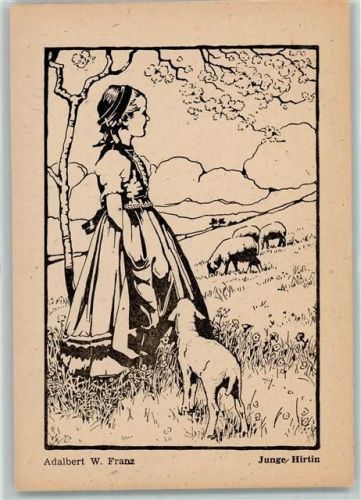 sign. Adalbert W. Franz Schafe Hirtin Tracht AK