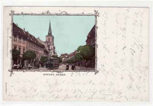 Erfurt Erfurt mit Anger gelaufen 1903 kleiner Knick oben links und rechts. Leichter Stempeldurchdruck, sonst gut erhalten.