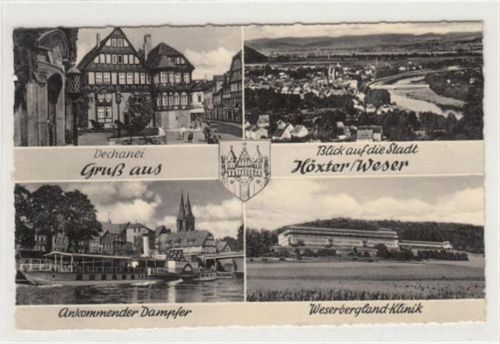Höxter Höxter. Weserbergland - Klinik Dechanei, ein ankommender Dampfer Blick auf die Stadt Höxter ungelaufen
