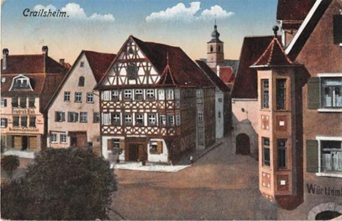 Crailsheim Crailsheim. Teilansicht auf das Geschäft Friedrich Biek gelaufen. Leichter Stempeldurchdruck, leichte Eckabschürfungen, leicht fleckig, sonst gut erhalten