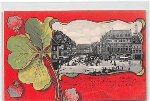 Saarbrücken Saarbrücken, Passepartoutkarte. Marktplatz gelaufen. Leicht bügig, Ecken mit Albumabdrücken, leichter Stempeldurchdruck, sonst gut erhalten