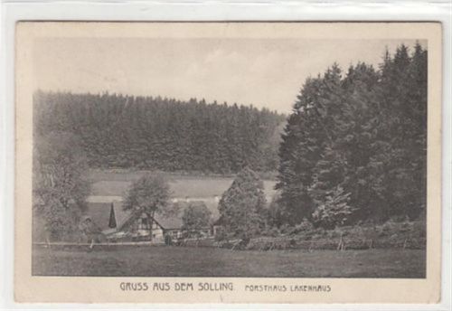 Gruss aus dem Solling. Forsthaus Lakenhaus gelaufen, mit Stempel von 1918, Marke entfernt. Leichter Stempeldurchdruck, leicht bügig, sonst gut erhalten