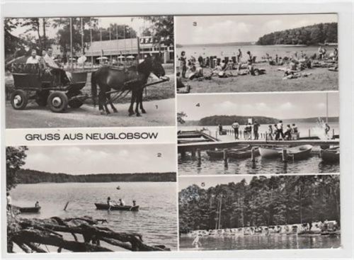 Neuglobsow mit Ponyrundfahrt u. Partie am Stechlinsee gelaufen, 1982. Leichter Stempeldurchdruck, kleiner Knick oben in der Mitte und oben links, sonst gut erhalten