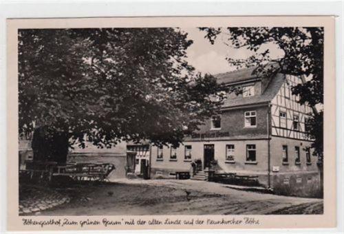 Höhengasthof Zum grünen Baum alten Linde auf der Neunkircher Höhe gelaufen, mit Marke und Stempel, Datum nicht lesbar. Leichter Stempeldurchdruck, Ecken mit Albumabdrücken, sonst gut erhalten