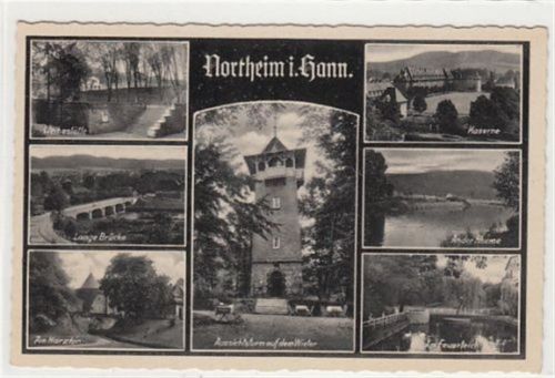 Northeim mit Kaserne, Aussichtsturm auf dem Wieter und Lange Brücke ungelaufen Sehr gut erhalten.