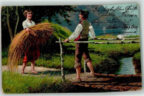 1904 Ährenernte Barfuß Holzschuhe sign. J.C. AK