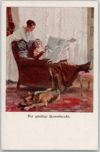 Frauen beim Zeitung lesen , Schäferhund WK I Verlag der Lustigen Blätter Nr. 13 AK