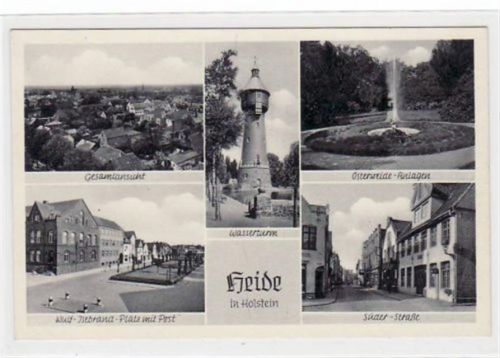 Heide, 5 Abbildungen mit Wasserturm u. Süder - Straße. ungelaufen Nachkriegskarte. Top Erhaltung.
