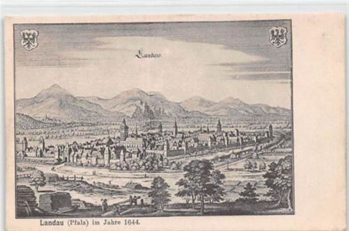Landau Landau, Künstlerkarte. im Jahre 1644 ungelaufen Ecken mit Albumabdrücken, leicht fleckig, leicht bügig, sonst gut erhalten