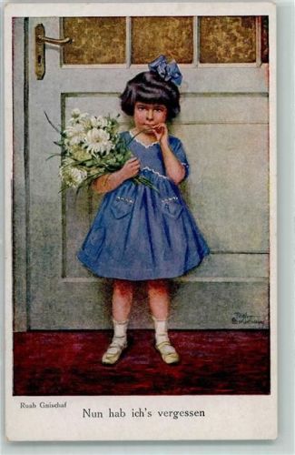 sign. Ruab Gnischaf Kind Mädchen mit Blumen Schleife im Haar Galerie Münchner Meister Nr. 442 AK