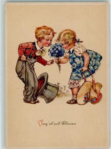 Sag es mit Blumen AK Kinderpoesie 1946 Künstlerkarte