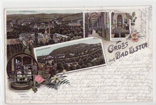 Bad Elster Bad Elster, Lithographie mit 5 Abbildungen gelaufen von 1898. Gute Erhaltung.