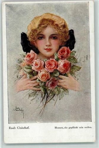 1918 sign. Ruab Gnischaf Frauenkopf mit Rosen AK