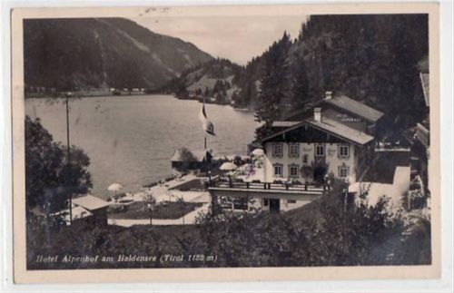 Haller am Haldensee mit Hotel Alpenhof gelaufen von 1938. Gute Erhaltung.
