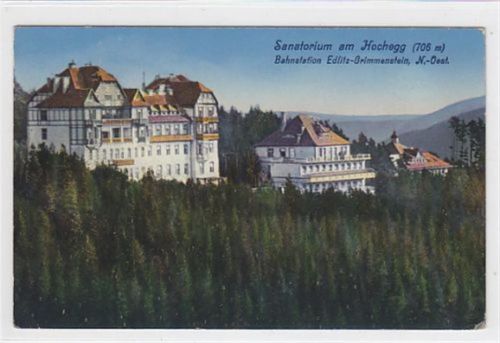 Bahnstation Edlitz-Grimmenstein mit Sanatorium am Hochegg gelaufen. leichte Eckabschürfungen. Rückseite leicht fleckig, sonst gut erhalten