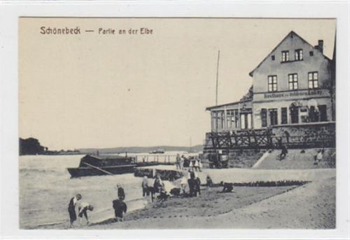 Schönebeck Schönebeck. Partie an der Elbe mit Gasthaus zum goldenen Anker ungelaufen Top Erhaltung.