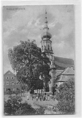 Kappel-Windeck. Partie an der Kirche mit Personen und Ochsengespann. Feldpost Vorder- und Rückseite fleckig, sonst gut erhalten