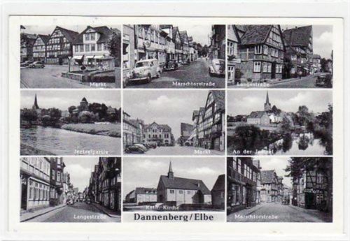 Dannenberg, 9 Abbildungen mit Langestraße und Marschtorstraße gelaufen, 1957. Gute Erhaltung.