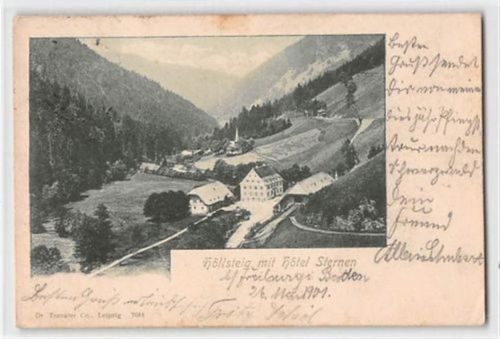Höllsteig mit Hotel Sternen gelaufen. Leichter Stempeldurchdruck, kleiner Knick unten rechts, leicht fleckig, sonst gut erhalten