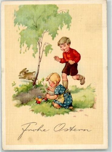 Kinder finden ein Nest mit Eiern AK
