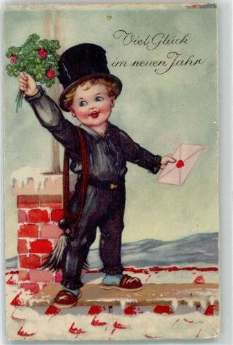 1925 steht auf dem Dach mit einem Brief und Glücksklee AK