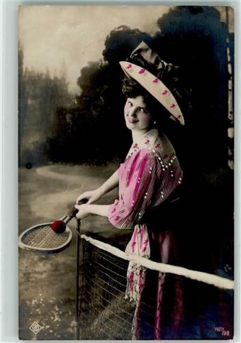 1910 Frau Tennisschläger handcoloriert AK