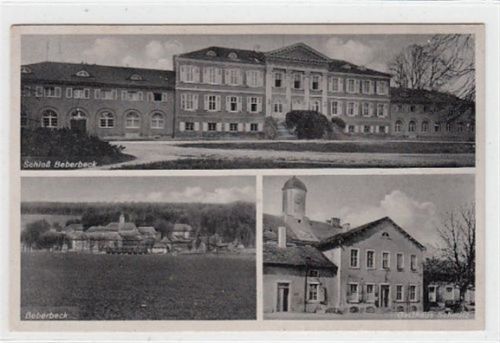 Beberbeck mit Schloß und Gasthaus Schmitz gelaufen, 1941, rückseitiger Stempel: Beberbeck über Hofgeismar. Leichter Schrift- und Stempeldurchdruck, kleiner Knick oben rechts, sonst gut erhalten