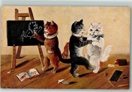 Katze Schultafel Buch Katzenreigen sign. No. 3965 Tier, vermenschlicht