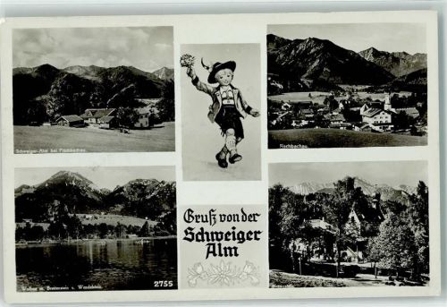 Birkenstein Schweiger Alm Wolfsee Schweiger-Alm Junge in Tracht Bahnpoststempel