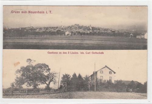 Bad Soden Neuenhain im Taunus. Gasthaus zu den drei Linden. Inhaber: Carl Gottschalk gelaufen, 1912. Leichter Stempeldurchdruck, leicht fleckig, kleiner Knick unten links, sonst gut erhalten